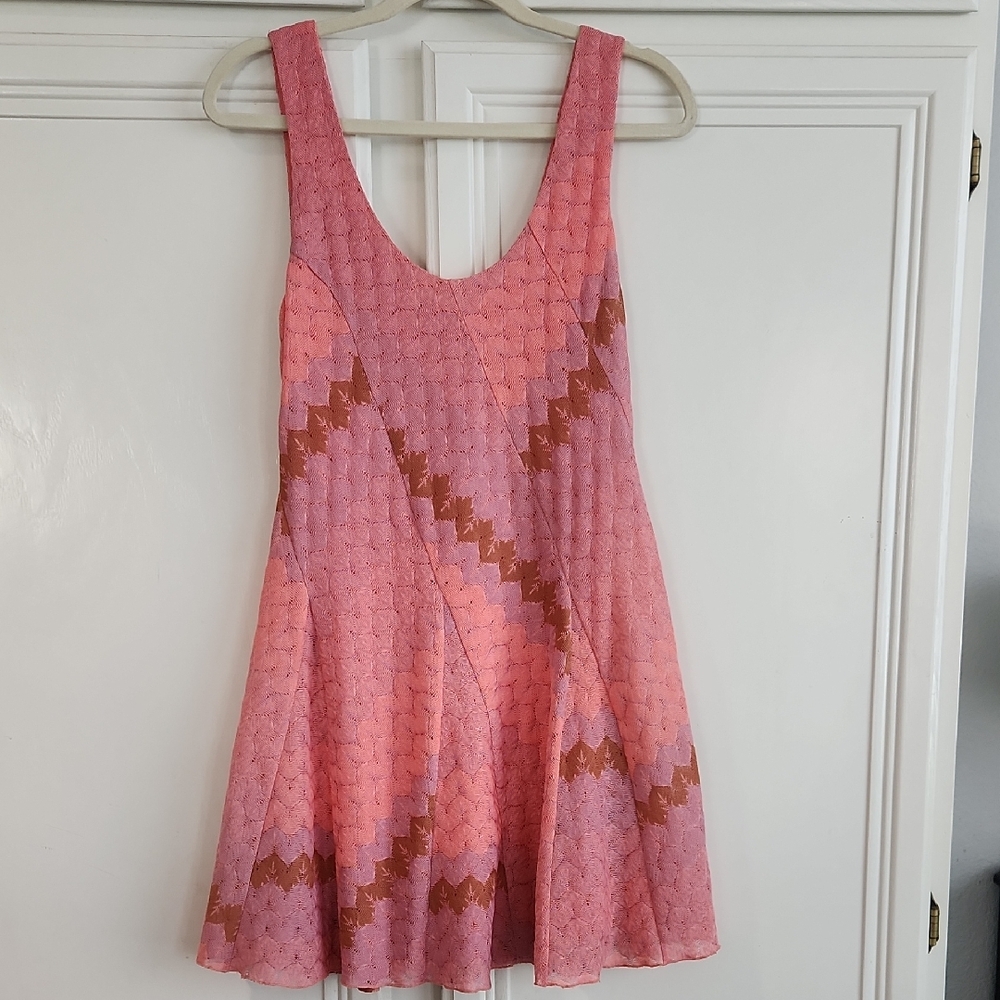 Free People..Pink & Coral Patterned Sleeveless Swing Dress